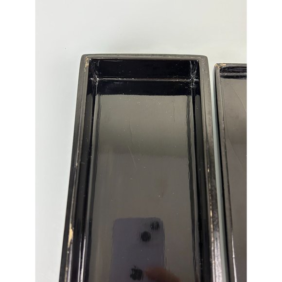 Vintage Oriental Black Lacquer Iridescent Mother Pearl Inlay Lidded Trinket Box - Picture 14 of 16